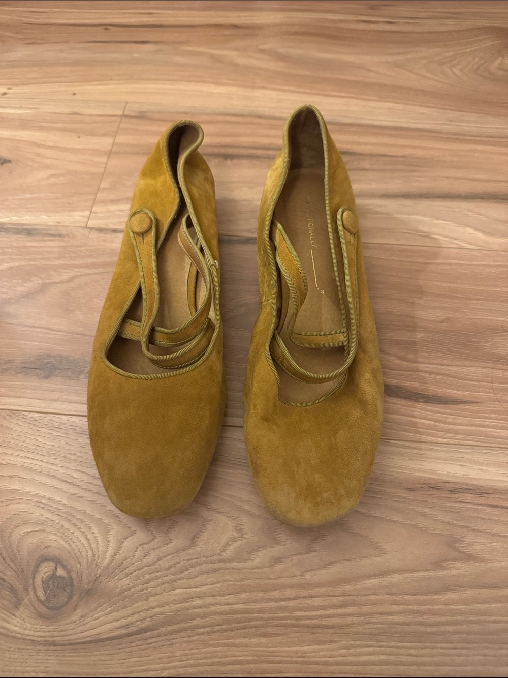 INTENTIONALLY BLANK Mustard Suede Ballet Flats with Dual Straps